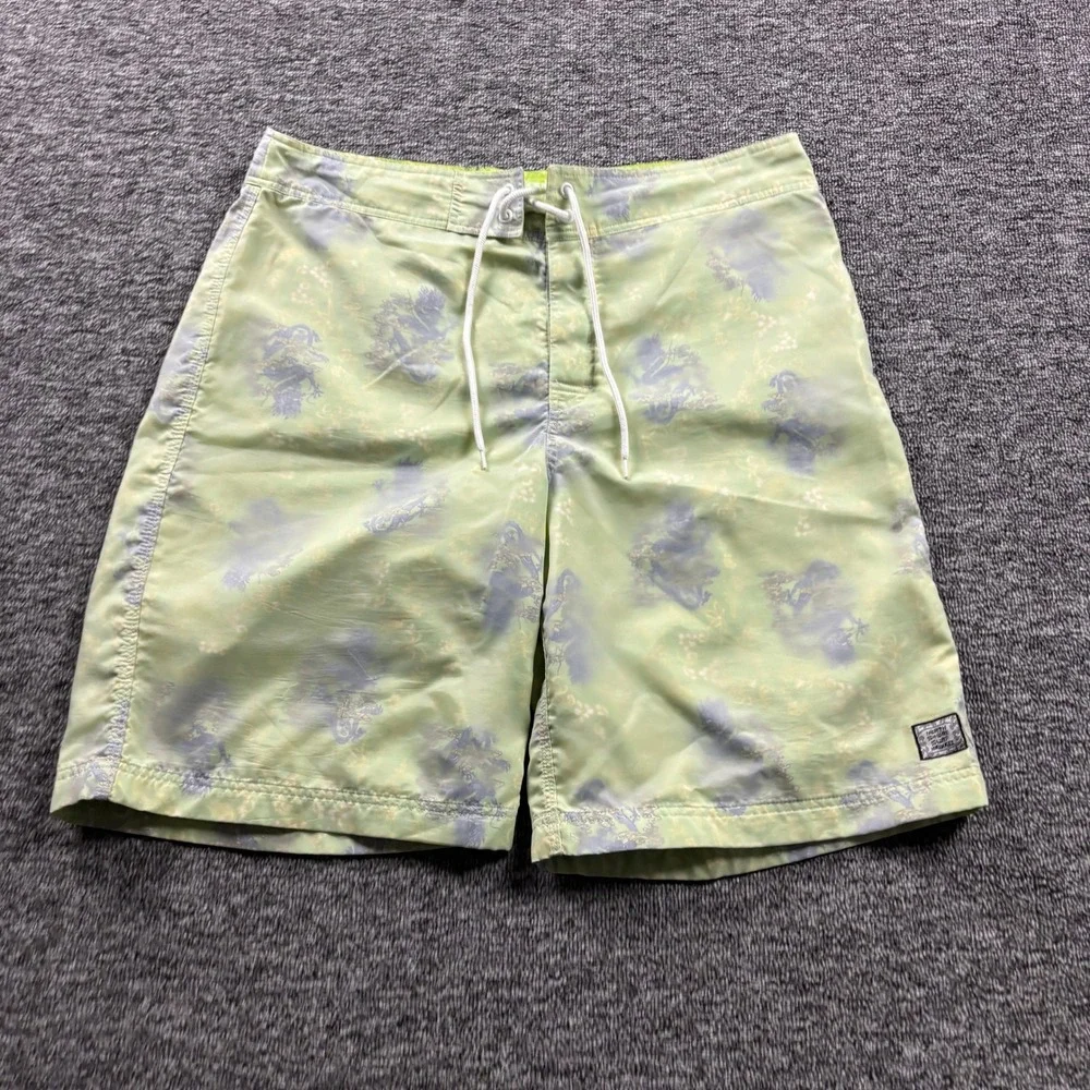 Y2K 2000s North Shore Surf Hawaii Dragon Baggy Board‎ Shorts Green Mens Size 38